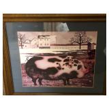R - FOLK ART PIG FRAMED 15X18" (M19)