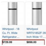 D - WHIRLPOOL STAINLESS REFRIGERATOR / FREEZER (G1
