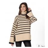8 - MUDPIE TAN STRIPED SWEATER SIZE L (A222)