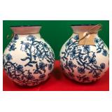 43 - BLUE FLORAL CERAMIC VASE PAIR (K226)