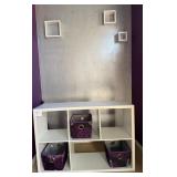 F - CUBBY-HOLE STORAGE WITH BASKETS, WALL DECOR