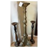 F - LOT OF THREE PILLAR CANDLE HOLDERS MAX 47"T