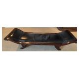 F - WOOD & LEATHER ROMAN BENCH 66"L (A21)