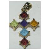 10KT YELLOW GOLD MULTI COLOR GEM PENDANT 1.30GRS