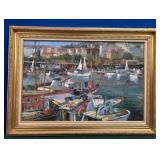 11 - BOATS IN HARBOR ART FRAMED 32X43"