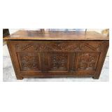 440 - VINTAGE CARVED WOOD CHEST 51"L