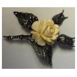 818 - VINTAGE STERLING SILVER & IVORY BROOCH (24)