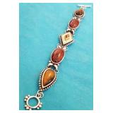 U - STERLING SILVER & STONES BRACELET (J7)