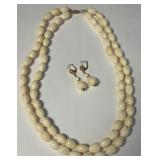 818 - VINTAGE BEADED IVORY NECKLACE & EARRINGS SET
