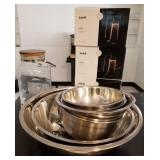 J - STAINLESS BOWLS, STEMLESS FLUTES SETS (B62)