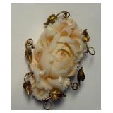 818 - 14K GOLD & CORAL BROOCH (16)
