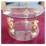 J - GLASS & BRASS-TONE COFFEE/ SIDE/ ACCENT TABLE