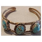 F - STERLING SILVER & STONE CUFF BRACELET (L58)