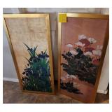F - TWO PIECES FLORAL ART PANELS FRAMED 41X18"EA