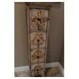 11 - DISTRESSED FINISHED FLEUR-DE-LIS CABINET