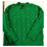 464 - AQUA CABLE KNIT SWEATER WITH PEARLS SIZE S