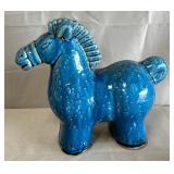 B - MID-CENTURY-MODERN BLUE GLAZED HORSE (A160)