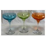 B - THREE LILY PULITZER SIGNED MARTINI GLASSES