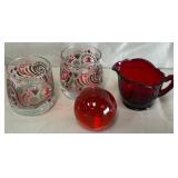 B - VINTAGE TUMBLERSS, CREAMER, PAPERWEIGHT