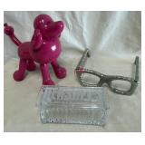 B -PINK POODLE, HERSHEY'S BOX, EYEGLASSES FIGURINE