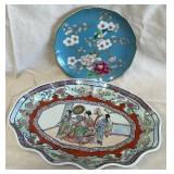 B - 2 ASIAN PIECES - PLATTER + CLOISONNE PLATE D3