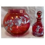 B - HANDPAINTED BOWL & MARY McGREGOR DECANTER