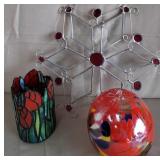 B - STAINED GLASS STAR & CANDLE SHADE, PAPERWEIGHT