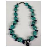 B - TURQUOISE & LAPIS NECKLACE W/ STERLING SILVER