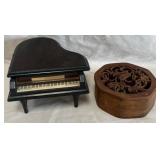 B - PIANO MUSIC BOX & CARVED TRINKET BOX (C8)