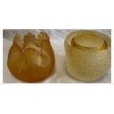 B -TWO PIECES AMBER TRIO ART GLASS (C7)