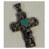 B - STERLING SILVER TURQUOISE HEART CROSS (9)