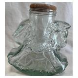 B - 1950'S ROCKING HORSE GLASS JAR (ITALY) (C20)
