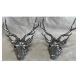 B - PAIR SILVER STAG HEADS 2 PCS (C74)