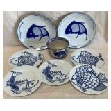 B - VTG ASIAN FISH PLATES 8PCS (D15)
