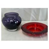 B - PURPLE ART GLASS BOWL + RED ART GLASS (A30)