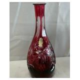 B - GERMAN RUBY RED CUT TO CLEAR DECANTER ORIG TAG