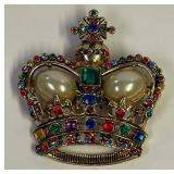 B - LARGE VTG JEWELED CROWN BROOCH 2 1/4' X 2' (6)