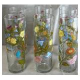 B - SIX PIECES CULVER FLORAL GLASSWARE SIGNED