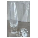 B - STEUBEN SIGNED VASE + CANDLE HOLDER 2 PCS B78