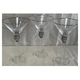 B - 3 RHINESTONE CRYSTAL MARTINI GLASSES (A43)