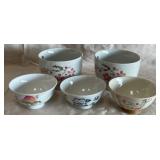 B - CHERRY BLOSSOM BOWLS - 2 PCS + 3 SMALL BOWLS