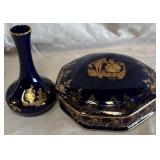 B - COBALT BLUE LIMOGES FRANCE VASE & TRINKET BOX