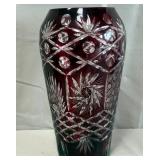 B - BOHEMIAN RUBY RED CUT CRYSTAL VASE (A21)