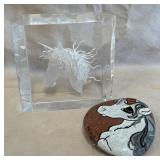 B - ETCHED LUCITE & PAINTED ROCK UNICORNS (F3)