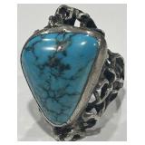 STERLING SILVER TURQUOISE RING 21.2 GRS