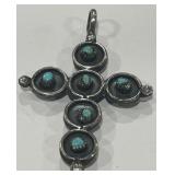 STERLING SILVER TURQUOISE CROSS 5.4 GRS