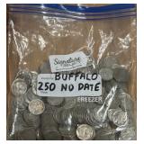 250 PCS BUFFALO NICKLES NO DATE