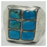 STERLING SILVER TURQUOISE RING 8.8 GRS