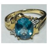14KT YELLOW GOLD TOPAZ & DIAMOND RING 3.27 GRS