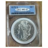 1878S MORGAN SILVER DOLLAR MS67